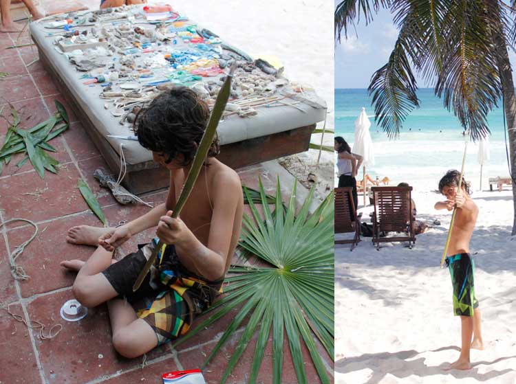 Casa Violeta Our son Jivan building a bow & arrow out of fallen palms. 