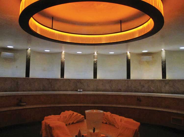 The Standard Miami A classic Turkish style Hamam: a Grecian half circle layout of stone with hot coils warming you underneath.