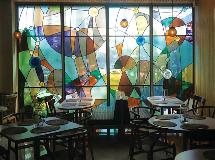 The Standard Miami Stained glass windows in the interior restaurant. 