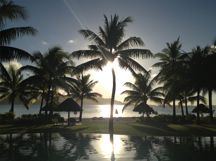 Four Seasons Bora Bora The pool at sunset. 