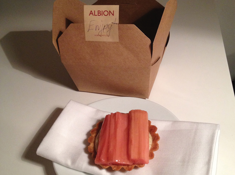 Boundary This is a rhubarb tart from the Albion Café. Every day they sent me a tart. The next day they sent Butterscotch. What's better than that? Nothing.