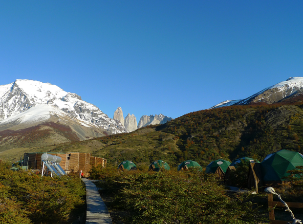 EcoCamp  The camp with the Towers in the distance.