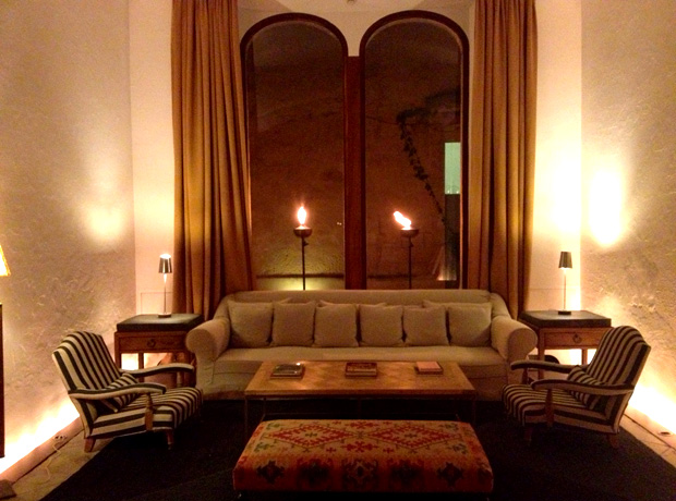 Cap Rocat A seating area adjacent to the lobby – most of the interiors have both Spanish and Moroccan influences.  