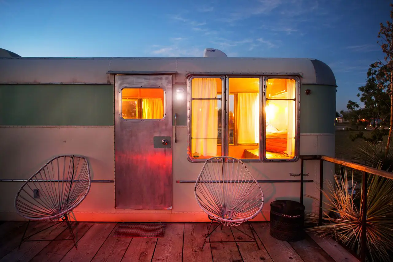 A vintage trailer at El Cosmico, Marfa, Texas