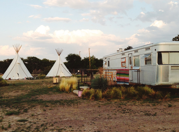 El Cosmico Here are the two teepees and a camper early in the morning. I wanted to book a teepee but they were all reserved…