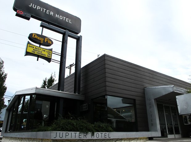 Jupiter Hotel Jupiter's exterior, giving off the motor meets modern vibe. 