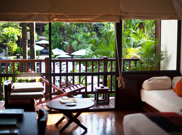 La Residence d’Angkor Floor to ceiling windows with thick canvas shades gives you the best of both worlds.