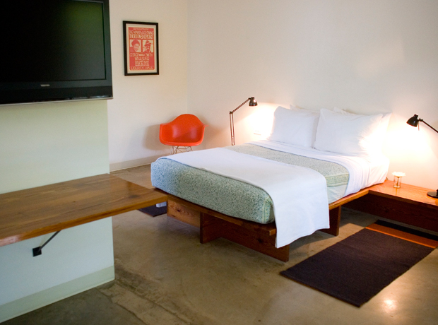Hotel San Jose Polished concrete floors, handmade furniture, and sweet custom sheets make up each room. 