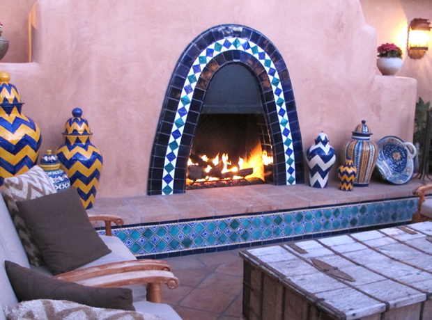 Rancho Valencia Inviting outdoor gas fireplaces punctuate all of the property’s common areas—including the reception area, the spa lounge, and, seen here, the courtyard of Veladora restaurant. 
