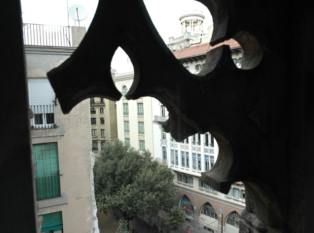 Mercer Hotel Barcelona Looking down on Barcelona from our crumbling original window frame.