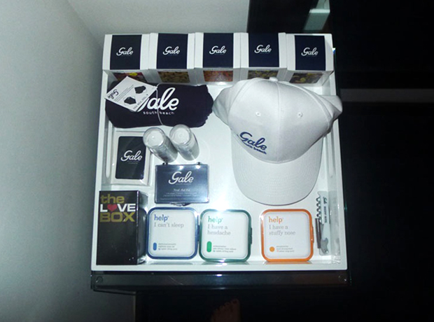 Gale South Beach Hotel room goodies for purchase. 
