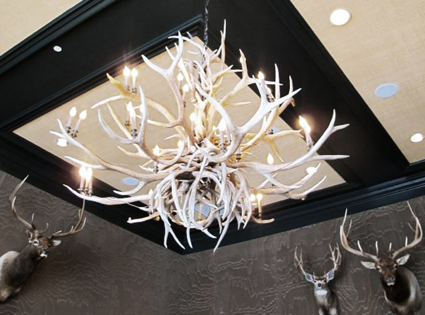 Hotel Jerome The first-floor ballroom, bookable for parties and events, has floor-to-ceiling windows overlooking the mountains—and, yeah, lots of antler action.