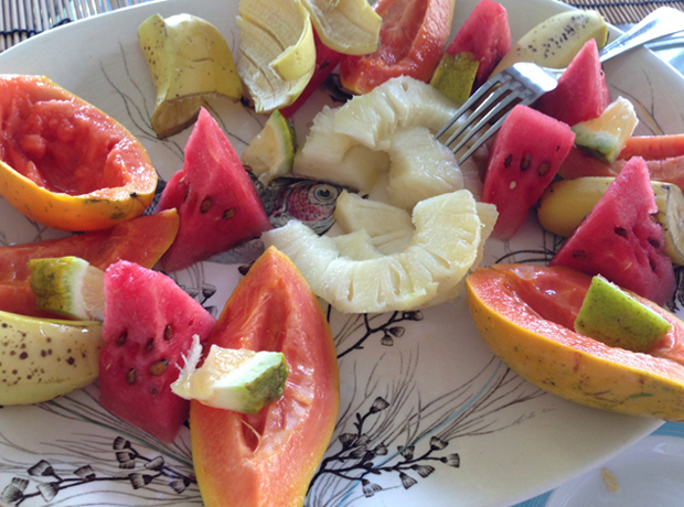 Round Hill Tropical fruit salad for breakfast.