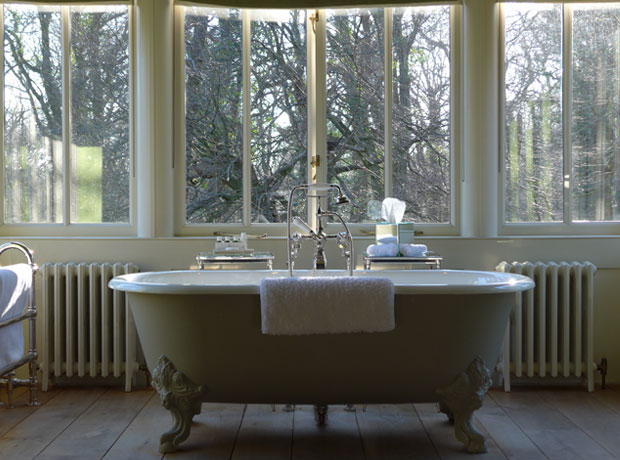 Lime Wood Hotel Our incredible two-story Pavilion Suite had this freestanding bath in the bay window overlooking the woods! 