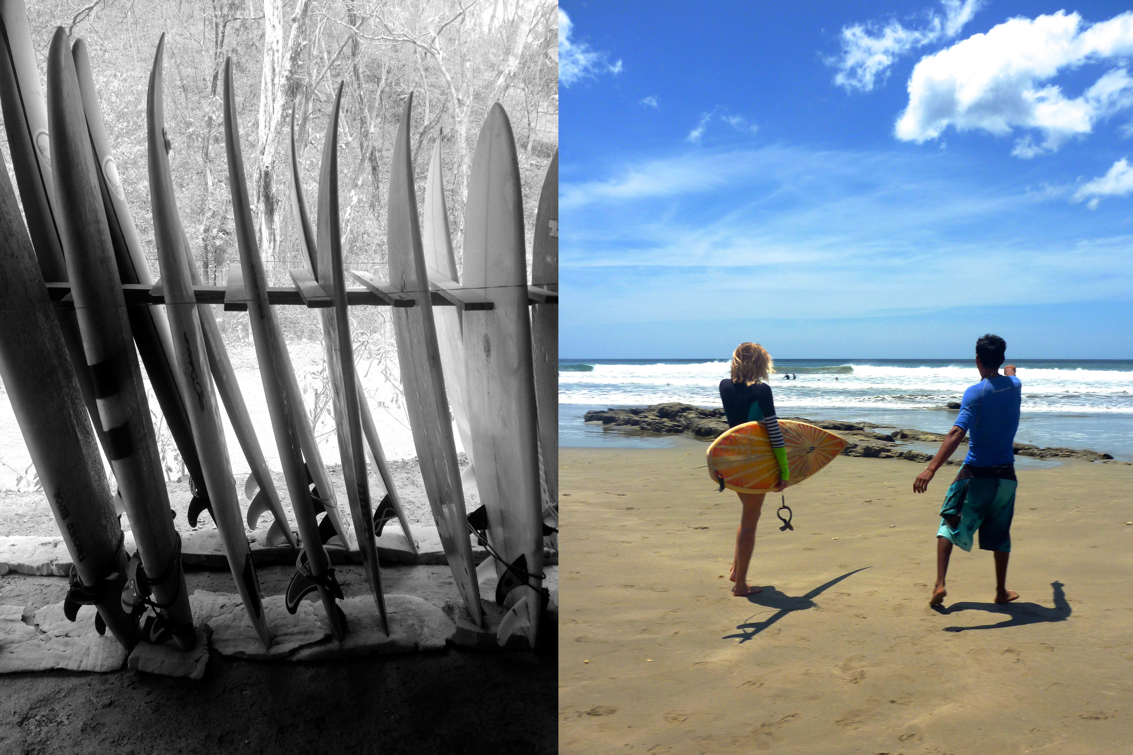 Maderas Village Surf instructor, Juan-Carlos, explaining the topography of the seabed and the day’s surf conditions.