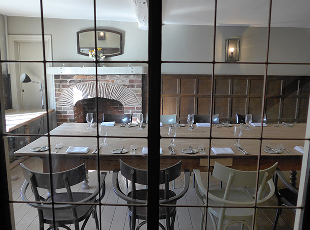 The Olde Bell The dining areas are large, wooden and simple. Big old oak tables, simple glassware, offering paired down elegance.