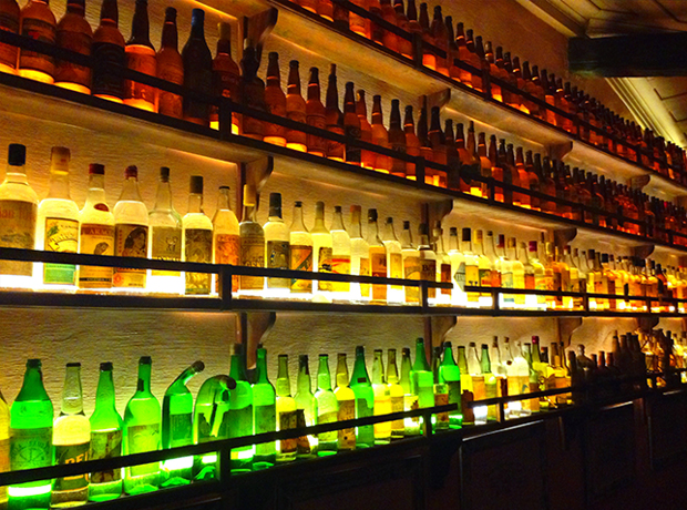 Reserva do Ibitipoca An assortment of beers and cachacas displayed in the bar.