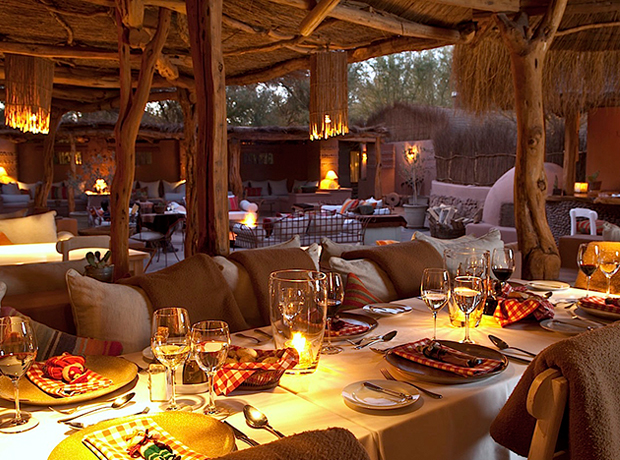 Relais Chateaux Awasi Atacama The dining room by night.