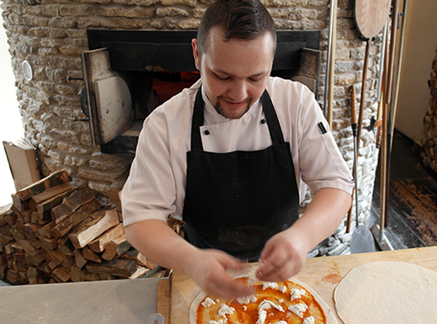 At The Chapel  Our pizzas being made before going in the wood-fired oven.
