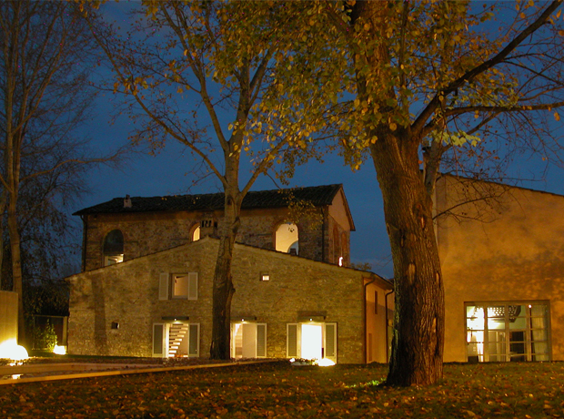 Riva Lofts Outside in the evening.