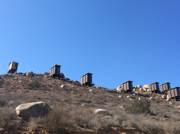 Encuentro Guadalupe Antiresort Eco-lofts scatter the ridge of the valley.