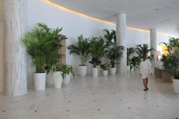 Miami Beach Edition The marble lobby is very white and very marbly. The columns are original to the 1955 building. It used to be the Hotel Seville back in the day and was considered quite fancy and glamorous in its time.