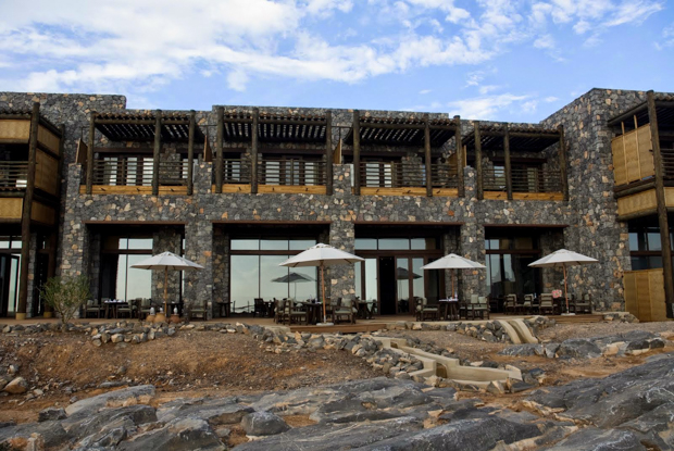 Alila Jabal Akhdar The hotel is built from rocks gathered from the local mountains. This is where you sit and have breakfast, looking out on to the scenic surroundings.  
