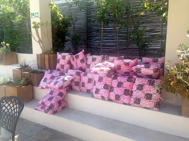 Spier Pool-side cushions. We wanted to steal them but had to make room for all the wine in the suitcases too.

