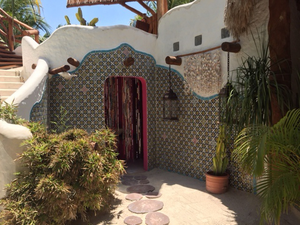 Casa Las Tortugas The outdoor shower and tile work aside the restaurant and pool.