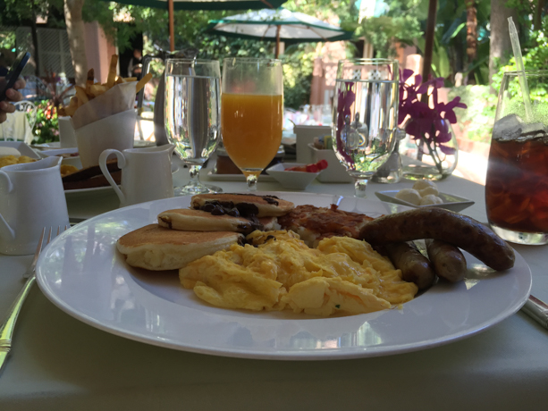 Beverly Hills Hotel Breakfast on the patio of the Polo Lounge.
