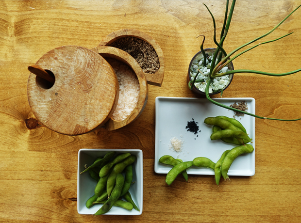 Enchantment Resort Beautifully presented edamame with a trio of salt at Mii amo Cafe.  