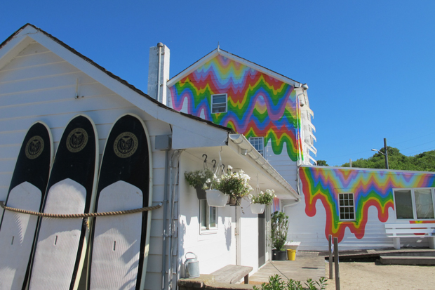 The Surf Lodge Artist Jen Stark painted the outside of the hotel in this awesome rainbow formation as part of an installation earlier this summer.
