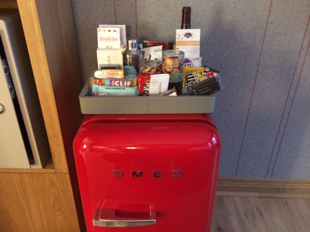 Virgin Hotels Chicago Mini SMEG fridge and mini-bar.
