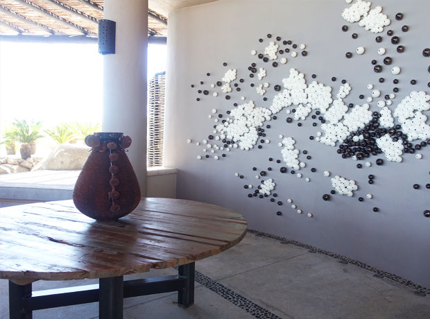Esperanza A delicate, sculptural installation of intricate ceramics accents the restaurant. 