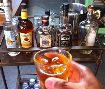 Free craft whiskeys served in the lobby during happy hour.