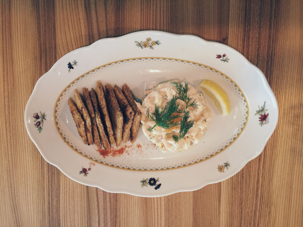 Miss Clara ‘Toast Skagen.’ a delicious local snack (aka prawns on toast) in the hotel’s restaurant.