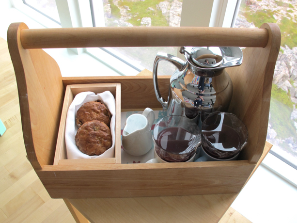 Fogo Island Inn This “daybreak basket” was left silently outside our door each morning at sunrise.  Fresh berry juice, fresh pastries and blissfully strong coffee.  