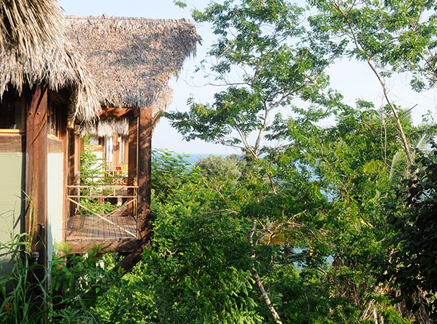 Siete Lunas View from our balcony—the lineup of cliffside bungalows overlooking the ocean.

