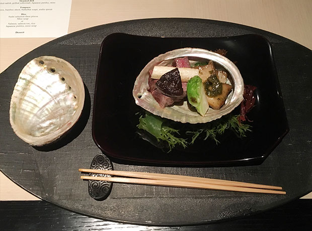 Ritz Carlton, Tokyo Fine dining is a cornerstone of the hotel. This was from Hinokizaka and my favorite plate - Kuroge wagyu filet, abalone and grilled vegetables.