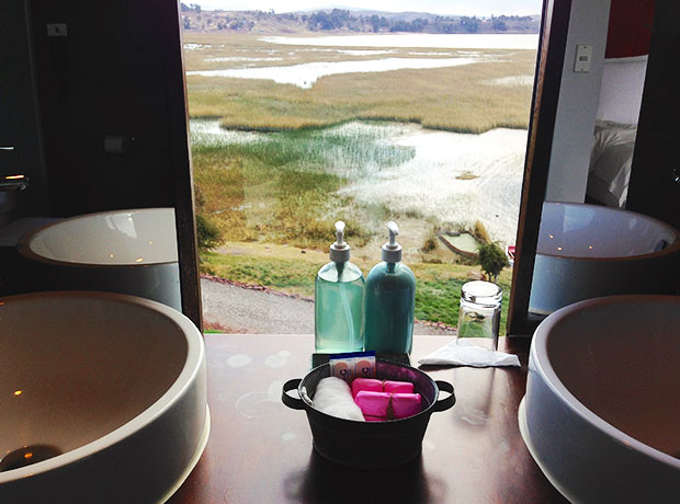 Titilaka Lodge Best bathroom views ever. And notice the cute hot pink wrapped amenities? Love. 