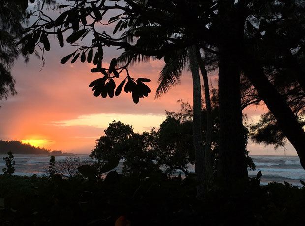 Turtle Bay Resort Magic hour as seen from the hammock outside of our cottage. 