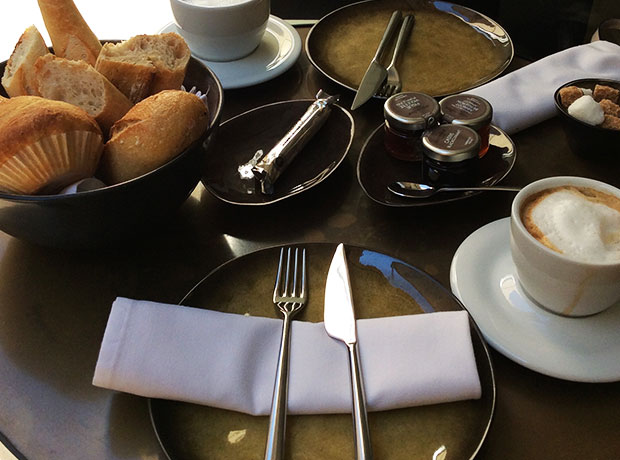 Hotel De Tourrel Traditional French breakfast at the hotel’s restaurant.
