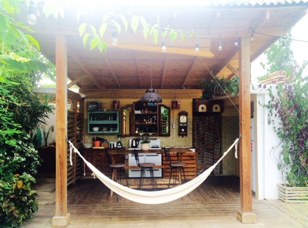 THE DREAMCATCHER Open air kitchen space complete with hammock.