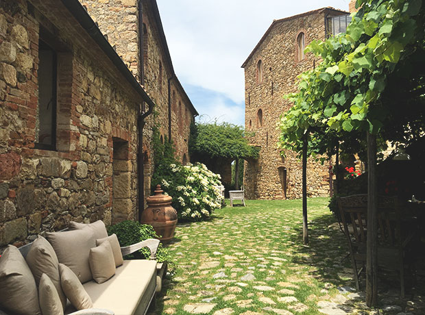 Castello di Vicarello The rooms & kitchen surround this open courtyard where dinner is served every night. 