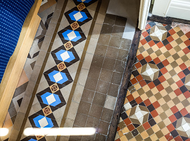 Casa Bonay The floor is covered in original restored Nolla mosaic tiles, which gives the hotel an old-Catalan home feeling.