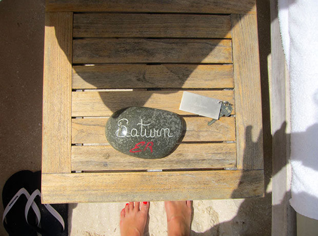 Eden Rock Saturn was our room. When you arrive at the hotel, the beach team  puts a rock with your room name on your preferred lounge chairs, which are yours throughout your stay.