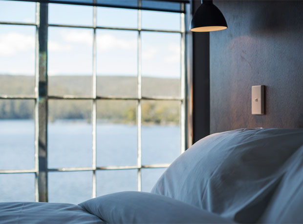 Pumphouse Point View from bed. 