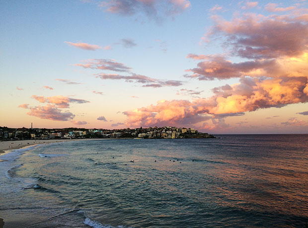 QT Bondi The view from South Bondi. Epic sunny days and warm, balmy pink sky nights. Bondi is a real dream to live or holiday.
