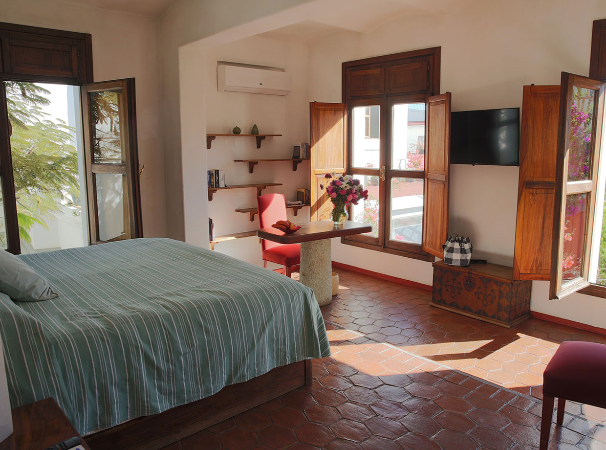 Casa Oaxaca The bedroom, with views onto the quiet courtyard.