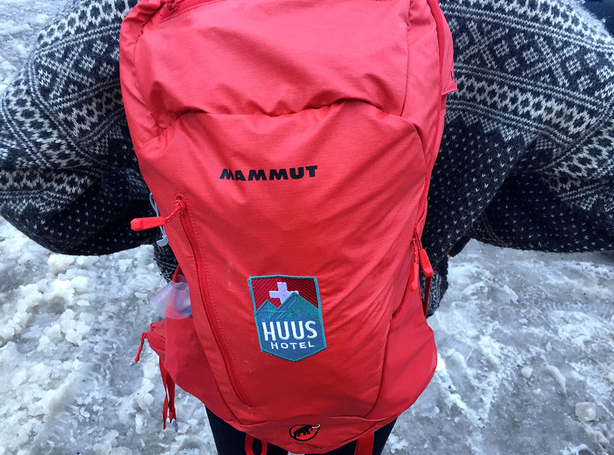 Huus Gstaad In-room backpack: cool collaboration between Mammut and HUUS.